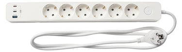 Stikdåse 6 udtag Schuko, m/3 x USB 65W, 1,5m hvid - 1