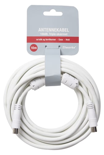 Antenneledning m/lige stik 10 m. hvid - 1