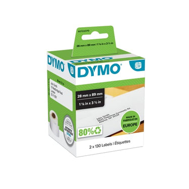 DYMO LabelWriter Adresseetiketter 28x89mm 2 ruller x 130 labels - 1