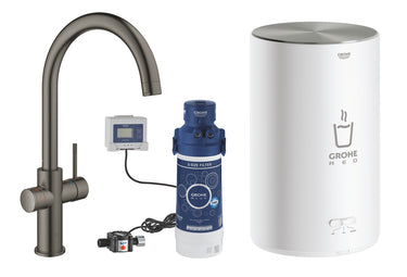 GROHE Red II Duo køkkenarmatur med kogende vand 4 l-kedel C-tud børstet Hard Graphite - 1