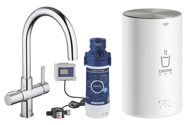 GROHE Red II Basic Duo køkkenarmatur med kogende vand 4 l-kedel C-tud krom - 1