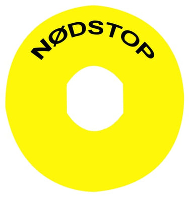 Skilt Ø60 gul med dansk "nødstop" - 1
