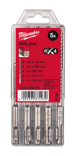 Hammerborsæt SDS-plus 4 skærs 5 dele 5,5x110mm og 5,5/6/7/8x160mm - 1
