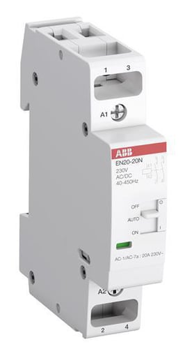 Installationskontaktor 2-polet 2NO AC-1 20A ved 55 grader 250V AC med manuel omskifter (Man-O-Aut) styrespænding 24V AC/DC - 1