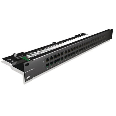 Patchpanel tele 50 ports RJ45 - 2 par (36 & 45) fastfortrået 1HE sort - 1