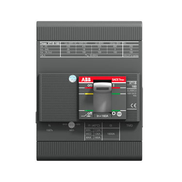Maksimalafbryder Tmax XT1 32A Termomagnetisk TMD relæ Indstilling I1= 22,4…32A I3= 450A 4polet 25kA ved 400V IEC - 1
