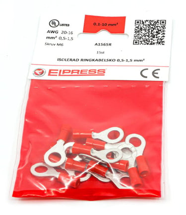 Isol. ringkabelsko A1565R 0,5-1,5mm² M6 Rød - I poser á 15 stk. - 1