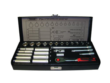 Topnøglesæt Tecos 1/4" korte/lange toppe T-0627M 27 dele Superlock - 1