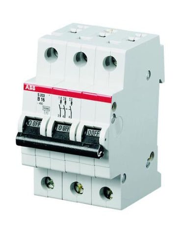 Automatsikring C 6A 3-polet C-karakteristik brydeevne 6kA 230/400V AC 52,5mm bred S203-C6 - 1