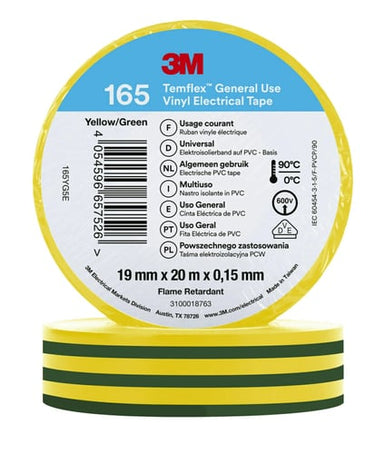 Temflex el vinyltape 165 grøn/gul 19 mm x 20 m - 1