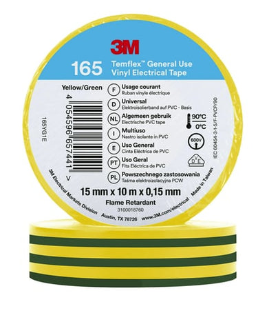 Temflex el vinyltape 165 grøn/gul 15 mm x 10 m - 1