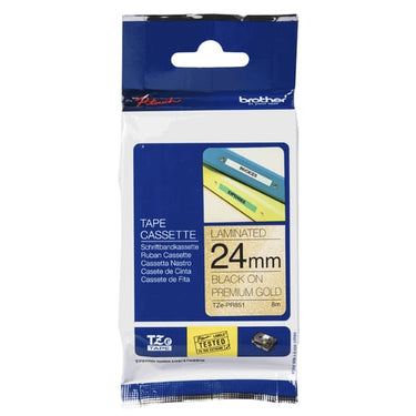 Labeltape Brother TZe-PR851 24mmx8m sort på guld lamineret - 1