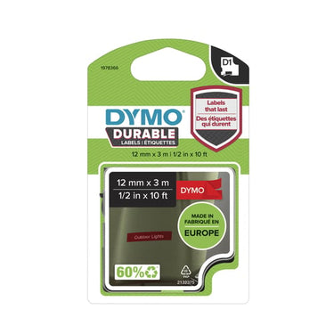 DYMO D1 Durable tape hvid på rød 12 mmx3m - 1