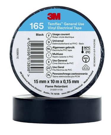 Temflex el vinyltape 165 sort 15 mm x 10 m - 1