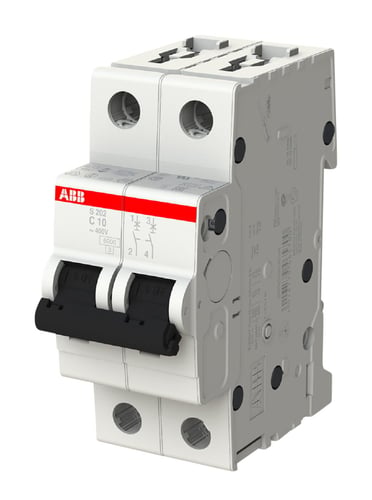 Automatsikring C 10A 2-polet C-karakteristik brydeevne 6kA 230/400V AC 35mm bred S202-C10 - 1