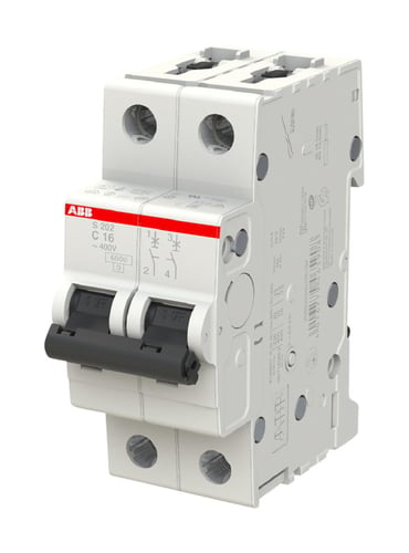 Automatsikring C 16A 2-polet C-karakteristik brydeevne 6kA 230/400V AC 35mm bred S202-C16 - 1