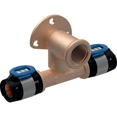 Geberit FlowFit tee-tilslutningsvinkel 90° 20mmx1/2"x20/52mm mf blyfri rødgods - 1