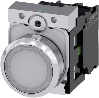 Lystrykknap 22 mm rund metal skinnende hvid flad momentan kontakt type med holder 1NO LED modul med integreret LED 24V - 1