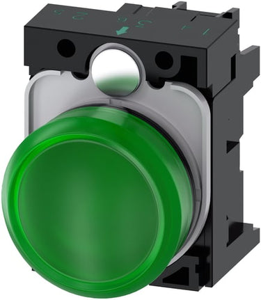 Indikatorlys 22 mm rund plastik grøn glat linse med holder LED modul 3SU1102-6AA40-1AA0 - 1