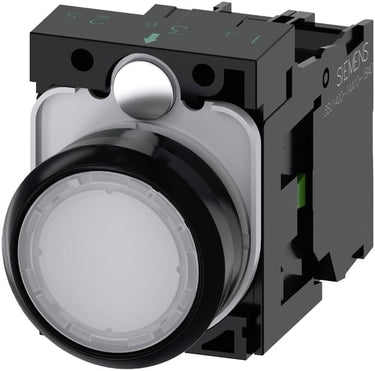 Lystrykknap 22 mm rund plastik hvid flad momentan kontakt type med holder 1NO LED modul - 1