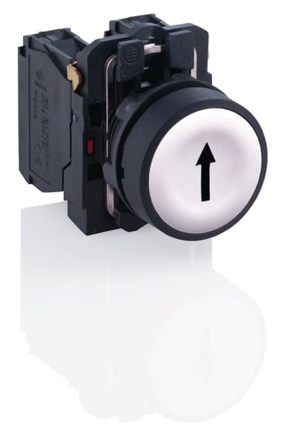 Harmony trykknap komplet med fjeder-retur og plan trykflade i hvid farve med sort pil 1xNO XB5AA3341 - 1