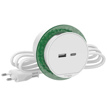 Bord stikk. enkelt m/USB A/C hvid - 1