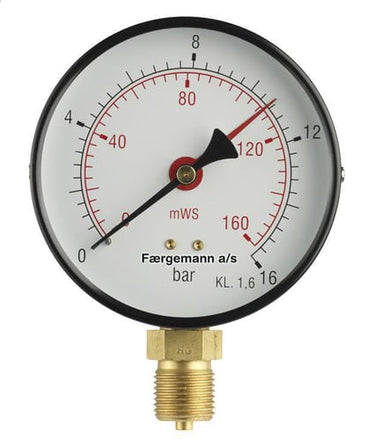 Manometer 1/4XØ63 0-10 bar/0-100 MVS nedadrettet studs - 1