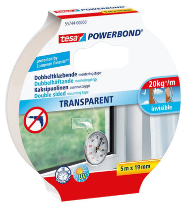 Tesa 55744 Powerbond Transparent dobbeltklæbende 5m x 19mm - 1