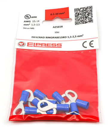 Isol. ringkabelsko A2565R 1,5-2,5mm² M6 Blå - I poser á 10 stk. - 1