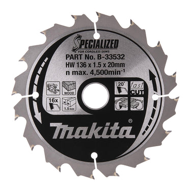Makita HM Rundsavsklinge 136x20x1,5mm 16T - 1