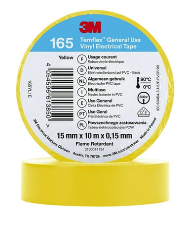 3M™ Temflex™ el vinyltape 165 Gul 15 mm x 10 m 100 rl/pk - 1