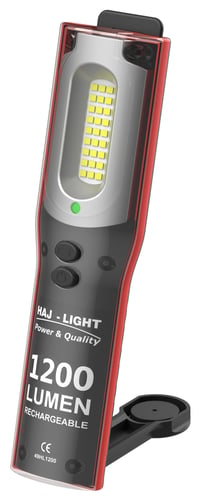 HAJ LIGHT genopladelig inspektionslygte 1200 lumen + toplys på 250 lumen med dæmpbart frontlys 1200/600 lm & toplys 250/125lm med USB C kabel og 230V USB C-A lader - 1