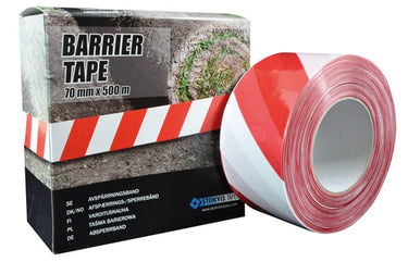 Afspærringsbånd 70mmx500 m rød/hvid - 1