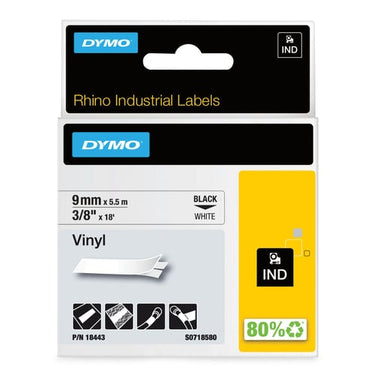DYMO Rhino industri tape vinyl sort på hvid 9mmx5,5m - 1