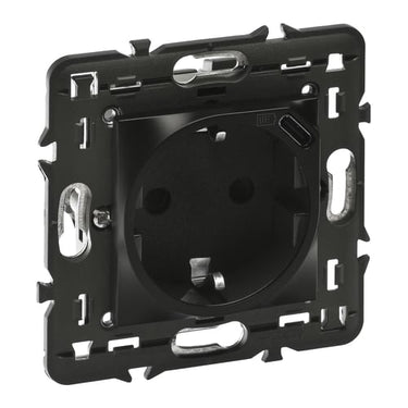 Mosaic stikkontakt Schuko 2pol M-jord 16A 2M med USB mat sort - 1