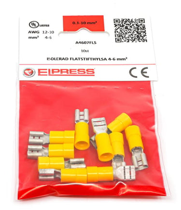 Isol. spademuffe A4607FLS 4-6mm² 6,3x0,8 Gul - I poser á 10 stk. - 1