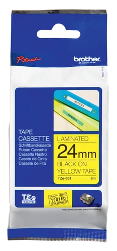 Brother TZe 651 Tape 24mm sort/gul - 1