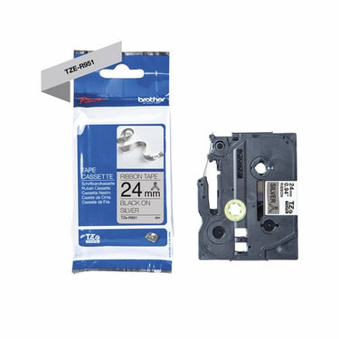 Label Brother TZe-R951 24mmx4m sort på sølv satin - 1