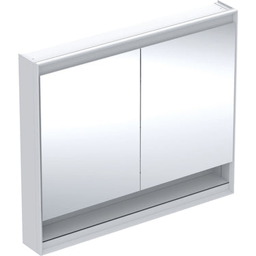 Geberit ONE spejlskab med underhylde og ComfortLight 2 låger væg 90 x 105 cm hvid/alu - 1