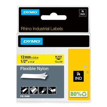 DYMO Rhino industri tape fleksibel nylon sort på gul 12mmx3,5m - 1