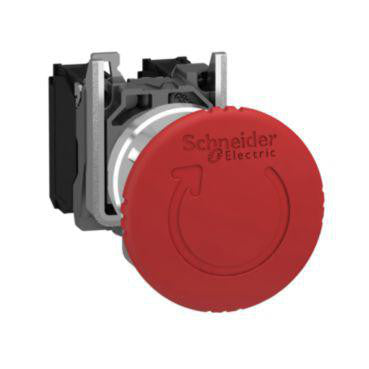 Harmony nødstop komplet med Ø40 mm paddehoved i rød farve med tryk/drej funktion og 1xNC - 1