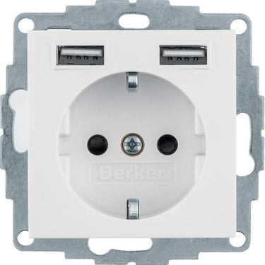 Stikdåse Schuko med 2 USB 4A hvid - 1