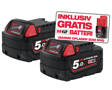 Milwaukee 18V batterisæt M18 NRG-502 2x5,0ah m/lader + 1x2,0 M12 - 1