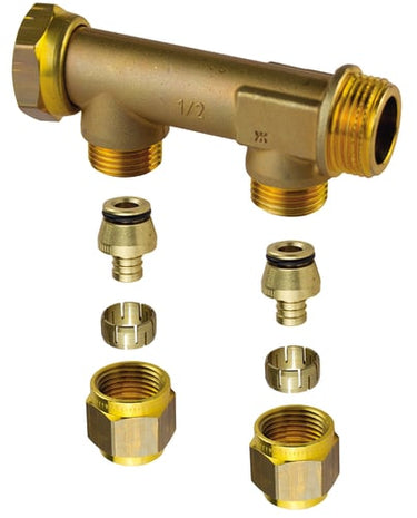 Uponor aqua plus fordelerrør med omløber WTR PEX DR 3/4"MT/SN 2X15C/C50 mm - 1