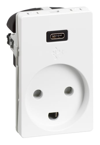 FUGA USB C combi stikkontakt med afdækning hvid - 1