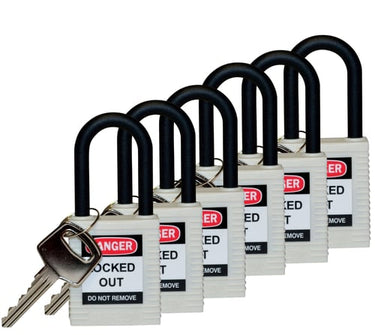 Hængelås safety padlock nylon 38MM hvid 6 STK KD - 1
