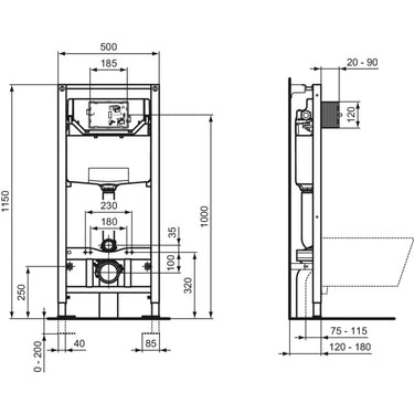 PROSYS Indbygningscisterne 500x150x1150mm neutral - 2