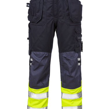 Fristads Flamestat Hi-Vis håndværker bukser kl.1 2074 Gul/Marine str C44 - 1
