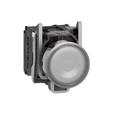 Harmony lampetryk komplet med LED og plan trykflade med fjeder-retur i hvid farve 230-240VAC forsyning 1xNO+1xNC XB4BW31M5 - 1