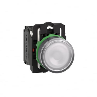 Harmony lampetryk komplet med LED og plan trykflade med fjeder-retur i hvid farve 24VAC/DC forsyning 1xNO+1xNC XB5AW31B5 - 1